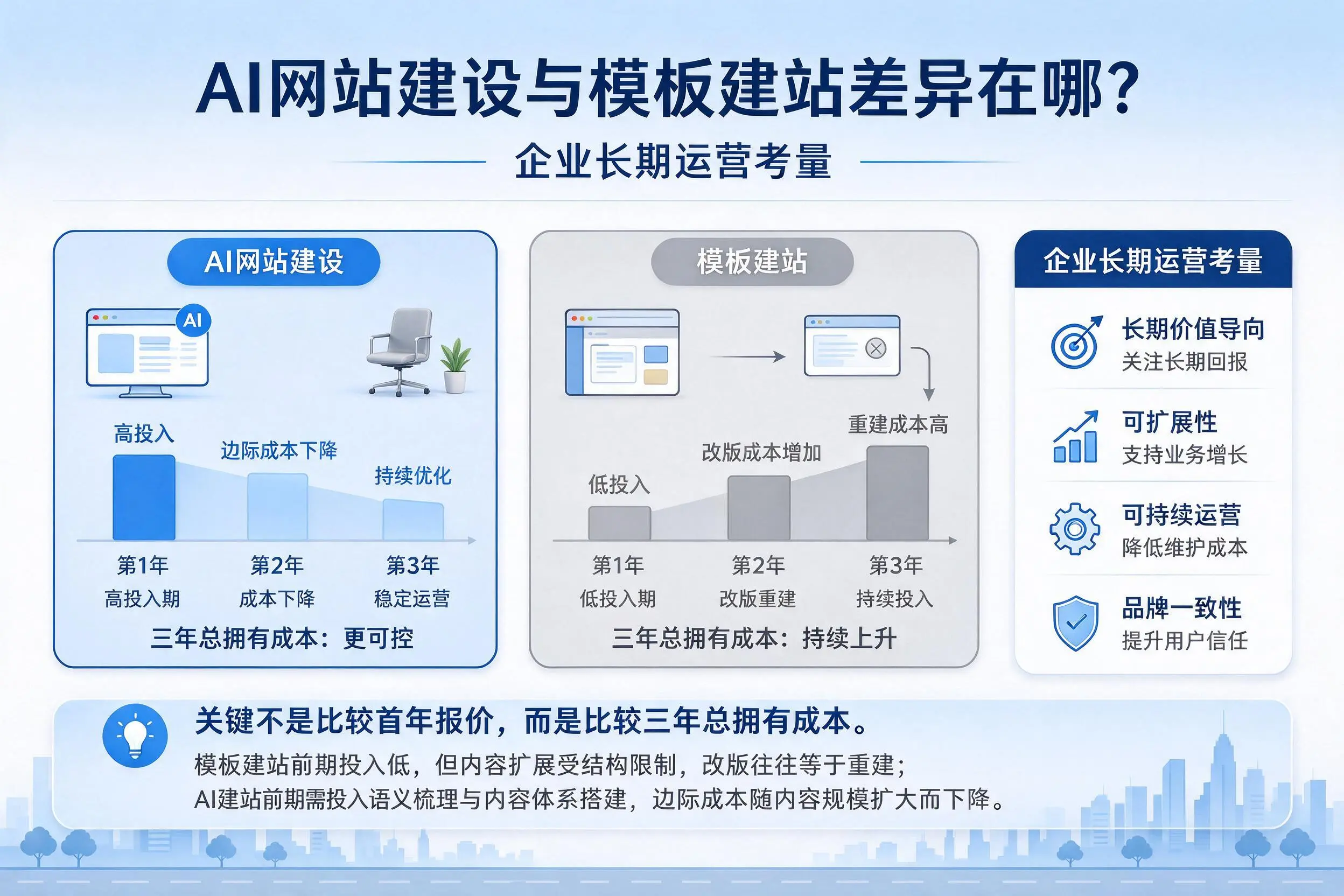 AI网站建设与模板建站差异在哪？信阳企业长期运营考量